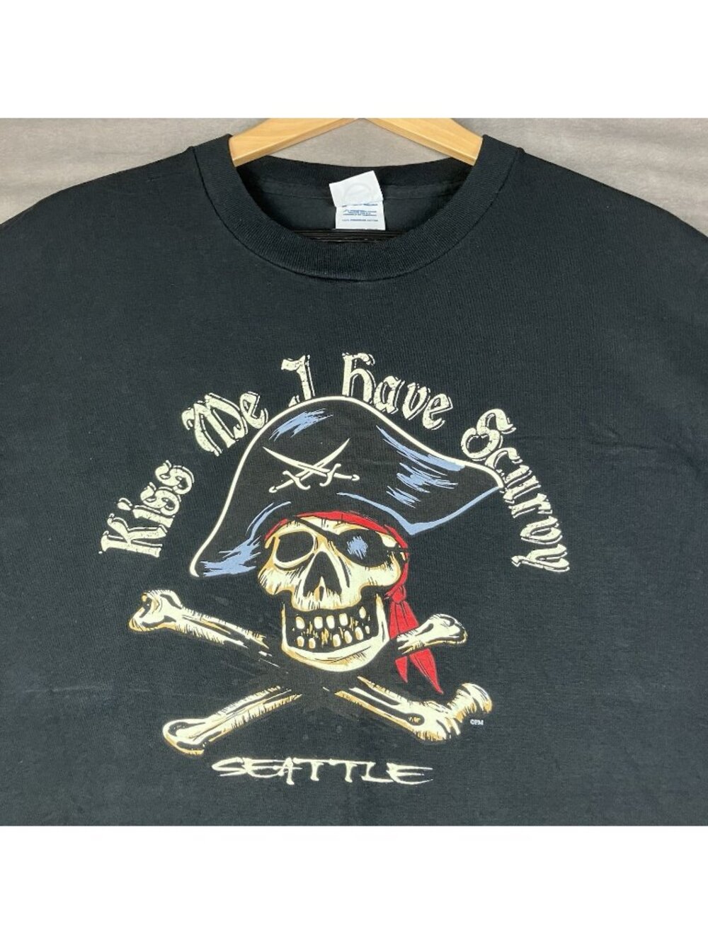 VTG Kiss Me I Have Scurvy Pirate Seattle Graphic T Shirt Black Adult Size XXL